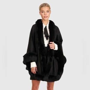 Gorski Cashmere Capelet Fox Trim Cape Embroidered Black One Size NWOT